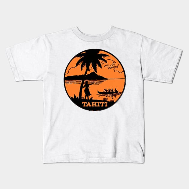 TAHITI VINTAGE TRAVEL CANOE SEA PLANE Kids T-Shirt by TravelTime